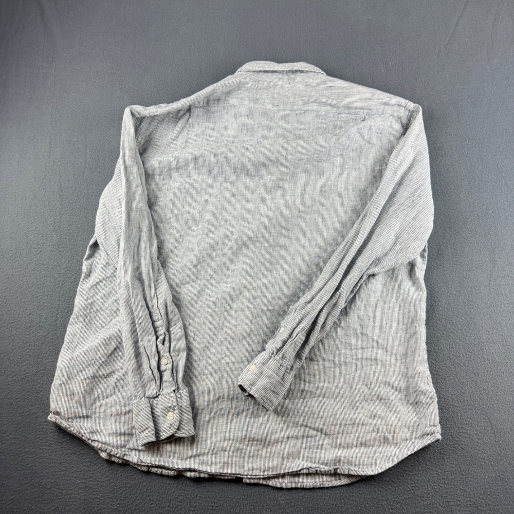 J Crew Shirt Men's 2XL Blue White Striped Linen Cotton Long Sleeve Button Down - Picture 3 of 9